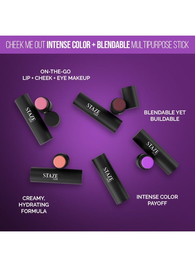 Staze 9to9 Cheek Me Out Multipurpose Blush Stick Tint | On The Go Lip + Cheek + Eye Makeup | Highly Pigmented + Blendable | 12Hrs Long Stay | Natural, Creamy Finish | Travel-Friendly | 01 Peck | 6g - Image 3